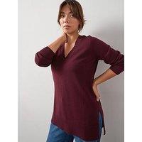 V By Very Curve Classic Comfort V Neck Split Hem Longline Jumper - Red