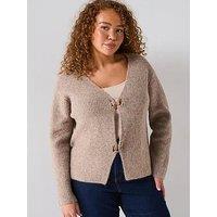 V By Very Curve Gold Trim Cardigan - Beige