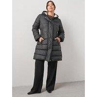 V By Very Curve Padded Waist Detail Puffer Coat - Black