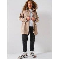 V By Very Curve Water Resistant Hooded Rain Coat - Beige