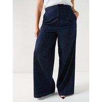 V By Very Curve High Waisted Wide Leg Jeans - Dark Blue