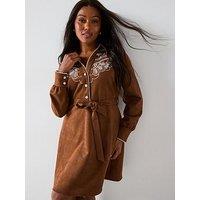 V By Very Curve Embroidered Faux Suede Mini Dress