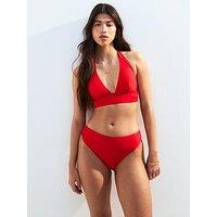 New Look Red Ruched Side High Leg Bikini Bottoms