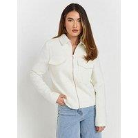 Long Tall Sally Boucle Zip Thru Bomber - Ivory