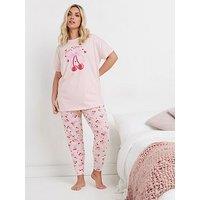 Yours Curve Mon Cheri Bows Cuffed Pj Set - Pink