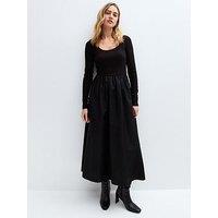 New Look Long Sleeved Poplin Midi Dress - Black