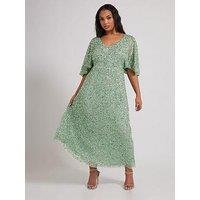 Yours Curve Luxe V Neck Dress - Green
