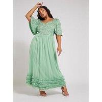 Yours Curve Luxe Embellished Ruffle Maxi Dress - Green