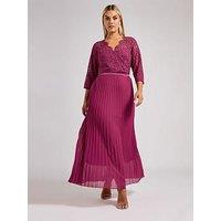 Yours Curve Lace Pleated Maxi Dress - Pink