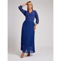 Yours Curve Lace Pleated Maxi Dress - Blue