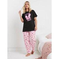 Yours Curve Cowboy Boot Wide Leg Pj Set - Black