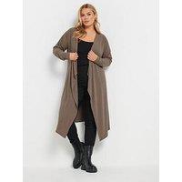 Yours Curve Waterfall Rib Midaxi Cardigan - Brown