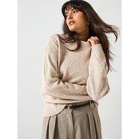 V By Very Timeless Yarn Crew Neck Rib Detail Knitted Jumper - Beige