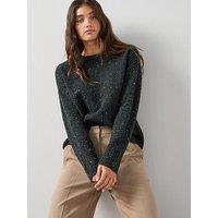 The Very Collection Crew Neck Rib Detail Jumper With Wool - Salt & Pepper