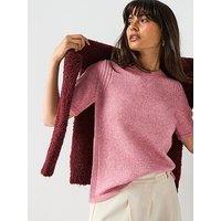 V By Very Crew Neck Knitted Short Sleeve Jumper - Pink