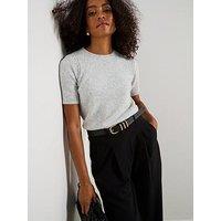 V By Very Timeless Yarn Crew Neck Short Sleeve Knitted Jumper - Grey