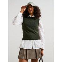 V By Very Timeless Yarn Crew Neck Knitted Vest - Dark Green