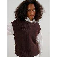 V By Very Cotton Rich Crew Neck Button Side Tank - Chocolate