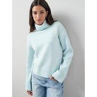The Very Collection Timeless Yarn Roll Neck Turn Up Cuff Jumper - Light Blue