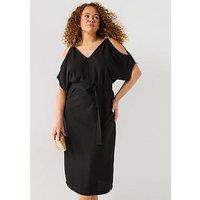 V By Very Curve Gold Trim Cold Shoulder Midi Dress - Black