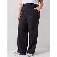 V By Very Curve Pinstripe Wide Leg Trouser - Navy