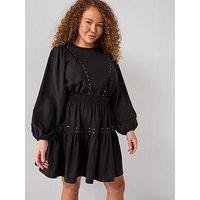 V By Very Curve Stud Detail Mini Dress - Black