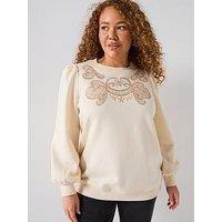 V By Very Curve Embroidered Sweatshirt - Cream