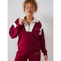 V By Very Curve Zip Collared Colour Block Sweatshirt - Red