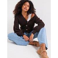 V By Very Timeless Yarn V Neck Cardigan - Chocolate