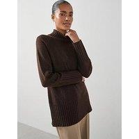 The Very Collection Timeless Yarn Longline Funnel Neck Jumper - Brown