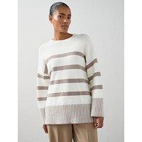 The Very Collection Cosy Yarn Crew Neck Relaxed Longline Stripe Jumper - Cream