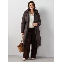 The Very Collection Curve Rib Detail Puffer Coat - Dark Brown