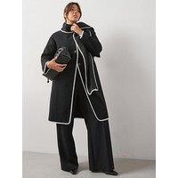 V By Very Curve Stitch Detail Scarf Coat - Black