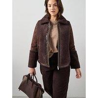 The Very Collection Curve Faux Fur Aviator Jacket - Dark Brown