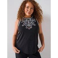 V By Very Curve Embroidered Vest Co-Ord - Dark Grey