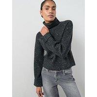 The Very Collection Roll Neck Turn Up Cuff Jumper - Salt & Pepper Black