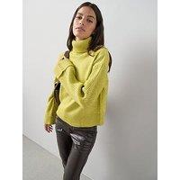 The Very Collection Timeless Yarn Roll Neck Turn Up Cuff Jumper - Chartreuse