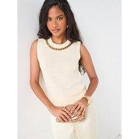 V By Very Crew Neck Chain Detail Sleeveless Textured Knit Top - Neutral