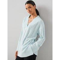 The Very Collection Timeless Yarn Deep Rib Longline V Neck Jumper - Light Blue