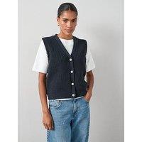 The Very Collection Cotton Rich Neck Knitted Buttoned Tank Top - Blue