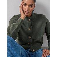 The Very Collection Style Yarn Crew Neck Cardigan With Wool - Green