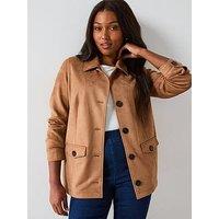 V By Very Curve Faux Suede Longline Jacket - Beige