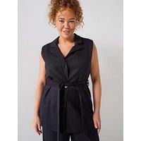 V By Very Curve Pinstripe Belted Longline Waistcoat - Navy
