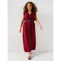 V By Very Curve Frill Detail Belted Maxi Dress - Red