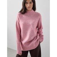 The Very Collection Timeless Yarn Longline Funnel Neck Jumper - Pink