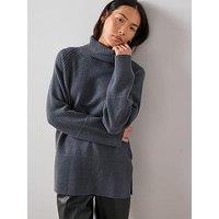 The Very Collection Cosy Yarn Roll Neck Deep Rib Longline Jumper With Wool - Grey