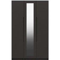 One Call Monaco Ready Assembled 3 Door Wardrobe With Centre Mirror - Dark Grey Gloss