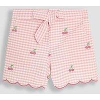 Jojo Maman Bebe Girls Cherry Embroidered Gingham Shorts - Pink