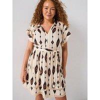 V By Very Curve Lace Trim Mini Shirt Dress - Print