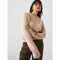 V By Very Classic Comfort Crew Neck Stitch Interest Jumper - Beige